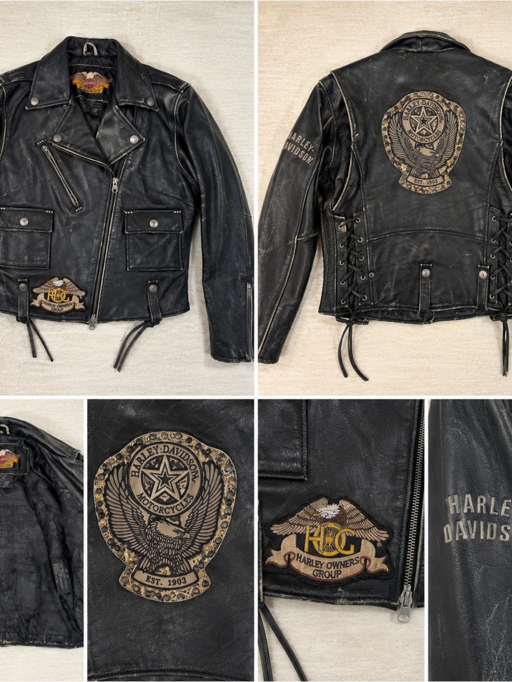 Harley-Davidson Distressed/ Weathered  Leather Jacket with Patch Details